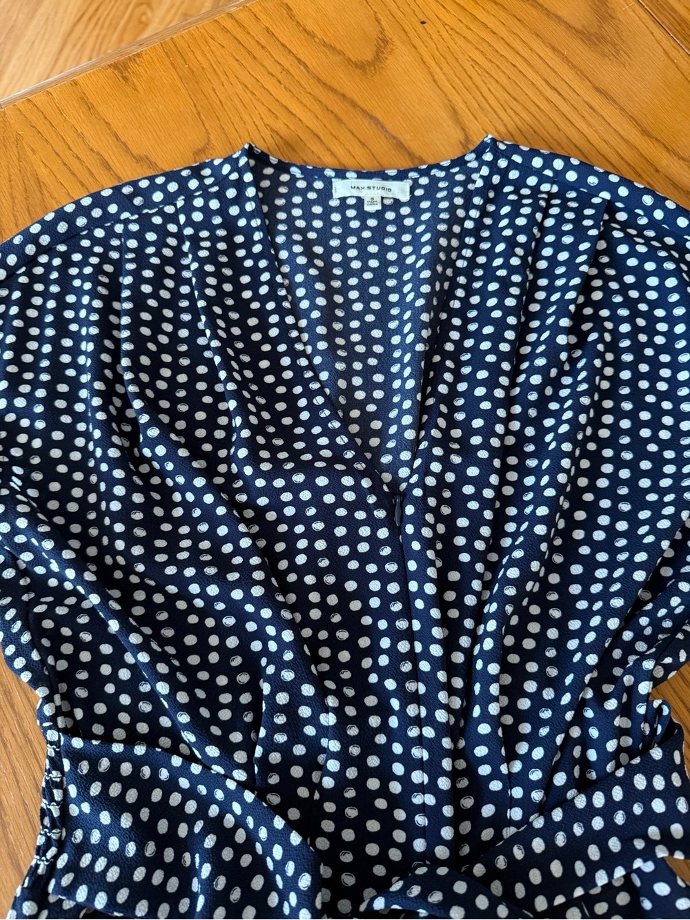 Max Studio Navy and White Polka Dot Wide Leg Jumpsuit